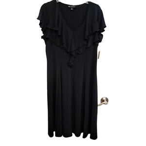 N Touch Black Poly/Spandex Dress With Ruffled neckline and Short Sleeve Sz L